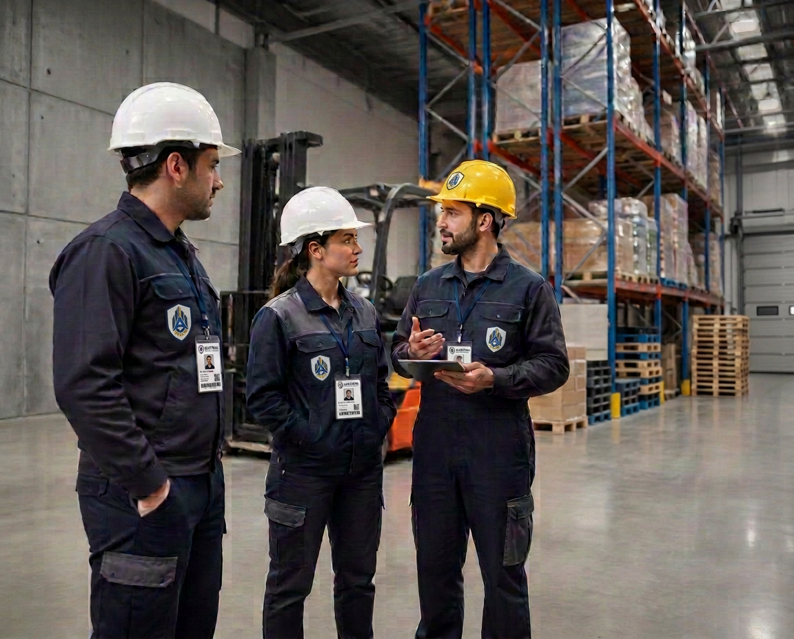 Aldoren operations and maintenance team coordinating inside a logistics warehouse in Israel