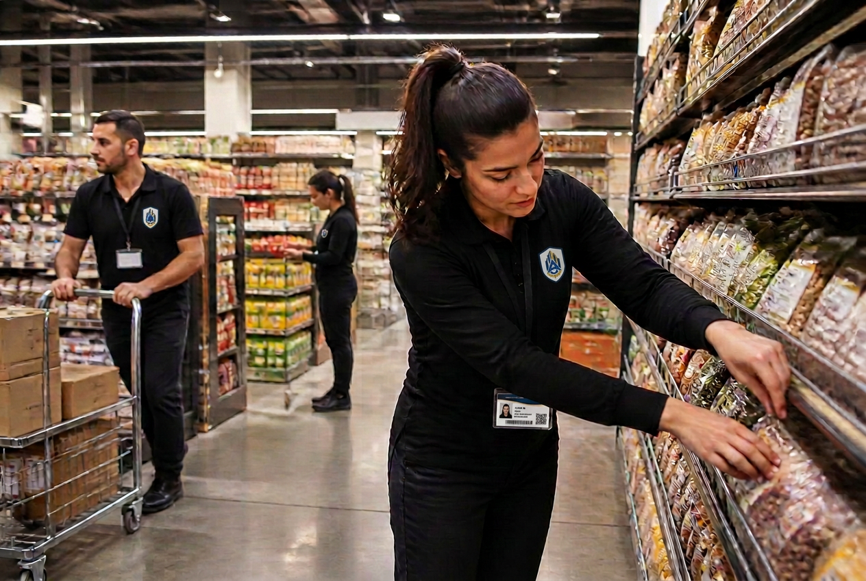 Bright modern hypermarket interior with organised aisles in Israel